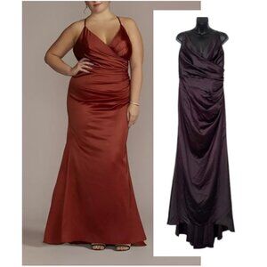 Galina Signature Black Satin Spaghetti Strap Mermaid Dress Gown Sz 18 Glam Goth